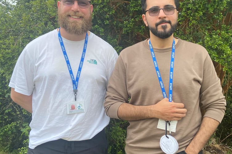 James Hunt (L) and Dame Hannahs Physiotherapist Muhammad Atif (R).